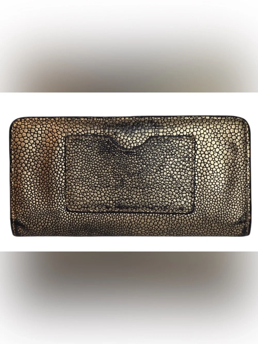 Henri Bendel PROJECT REPAIR PIECE Metallic Gold Embossed Pebbled Leather Wallet